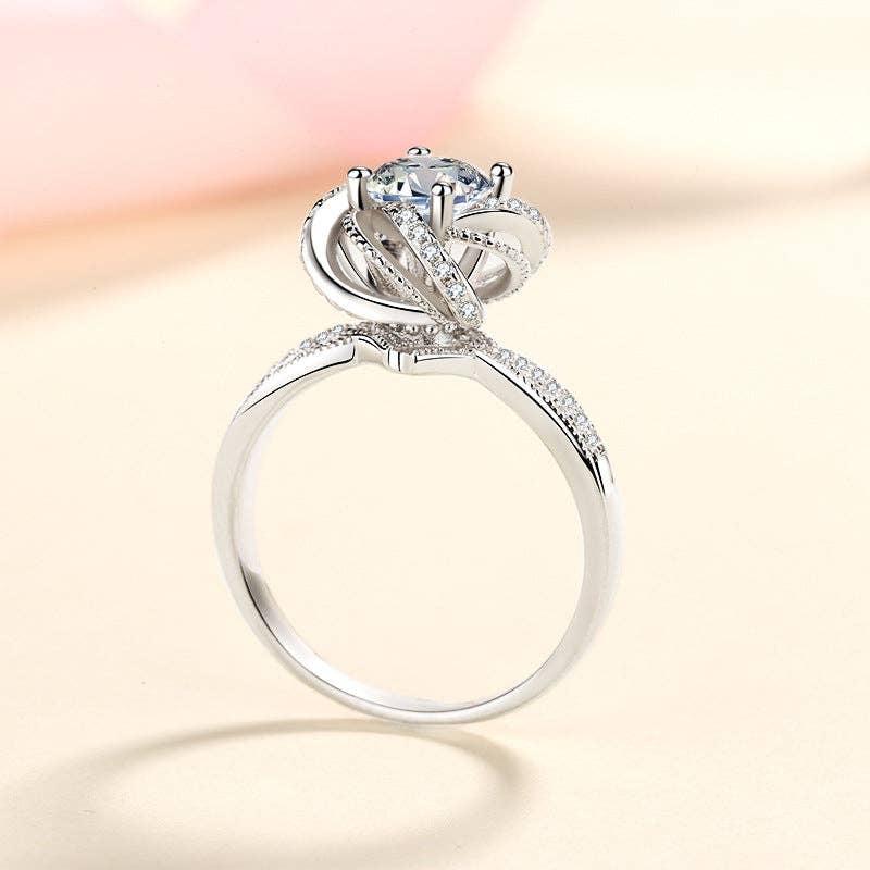 Moissanite Flower Engagement Ring in 925 Sterling Silver