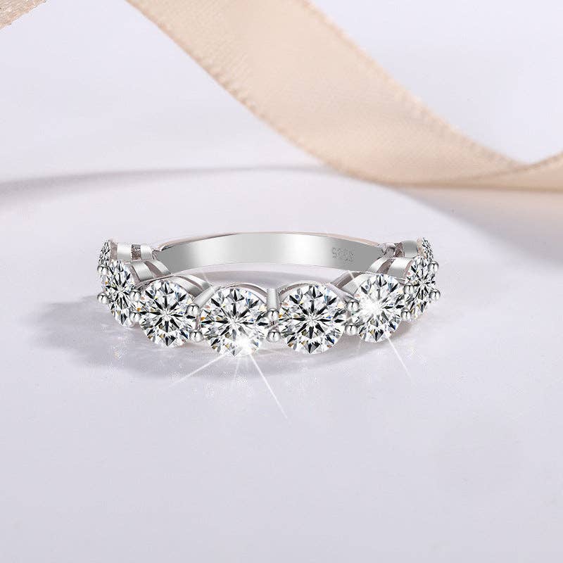 Eight Moissanite Band Stacker Ring in 925 Sterling Silver
