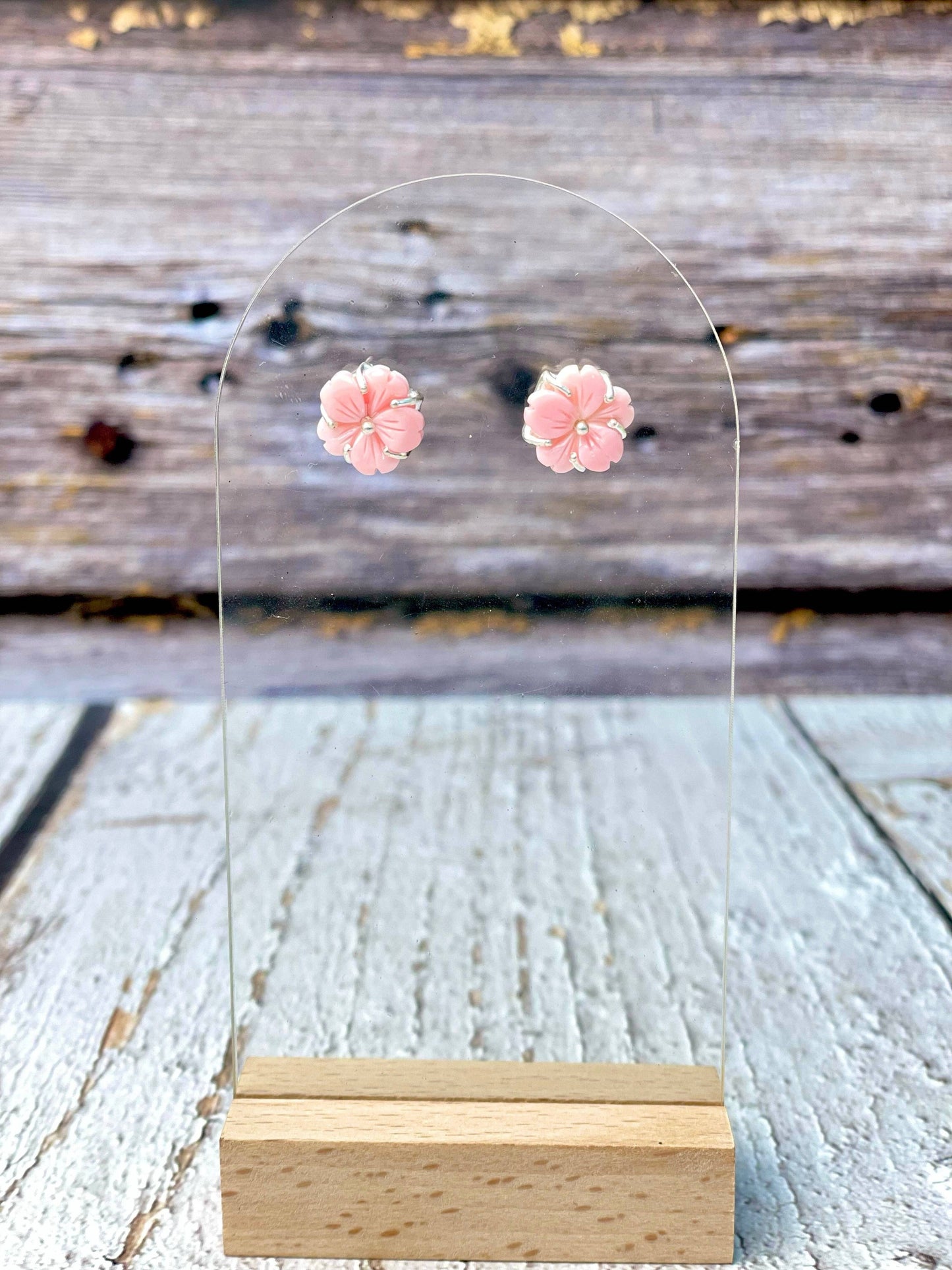Pink Conch Floral Summer Boho Fun Stud Earrings