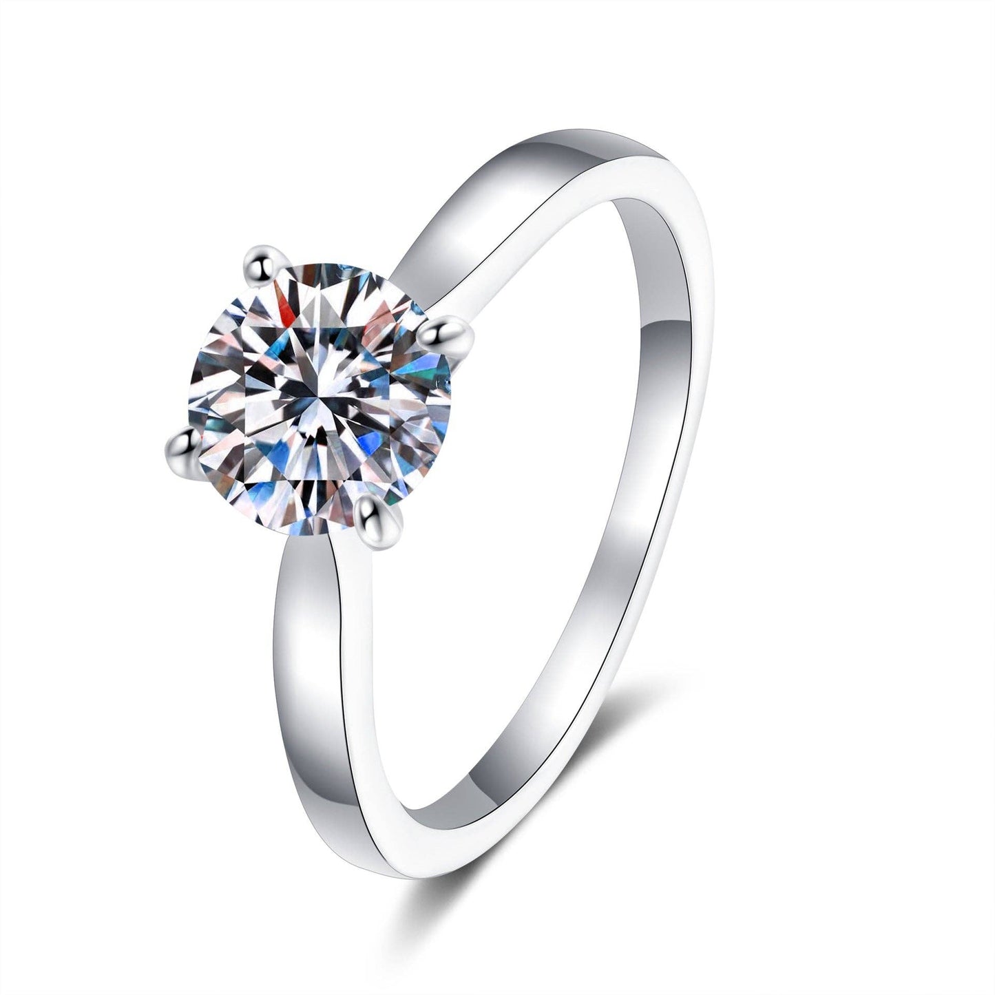 Four-Prong Moissanite Engagement Ring in 925 Sterling Silver