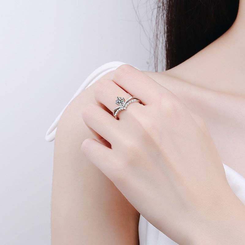 Four-Prong Moissanite Engagement Ring in 925 Sterling Silver