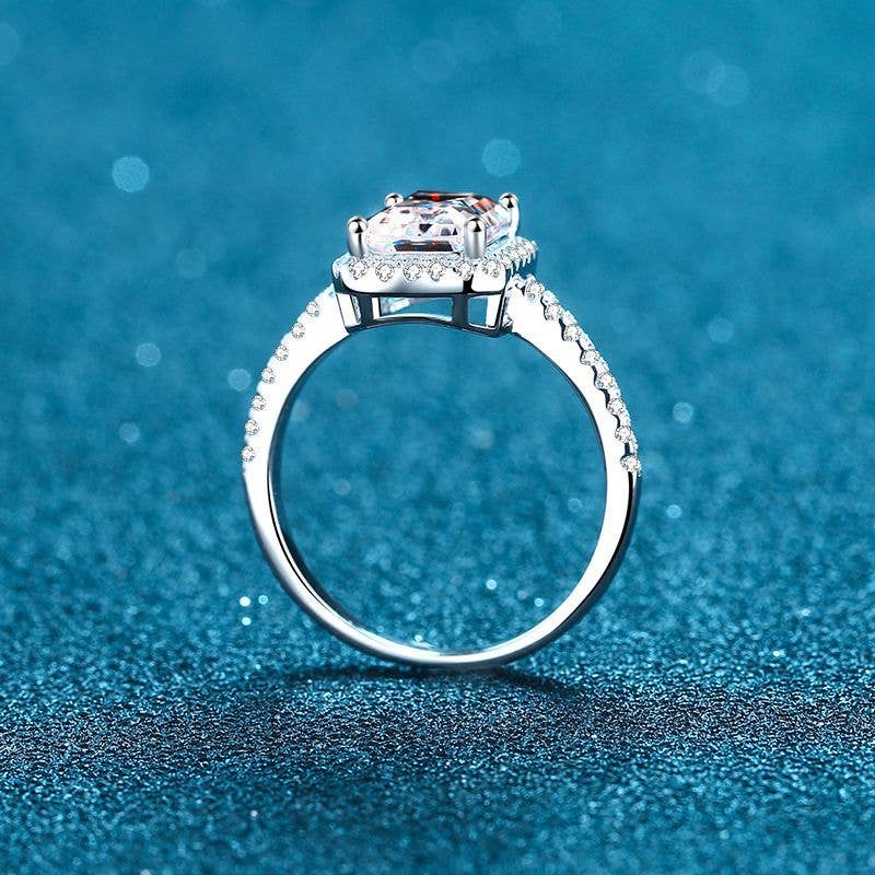 Emerald Sugar Cube Moissanite Ring in 925 Sterling Silver