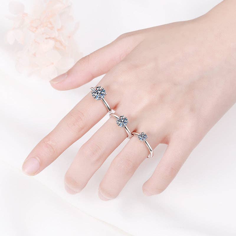 Four-Prong Moissanite Engagement Ring in 925 Sterling Silver