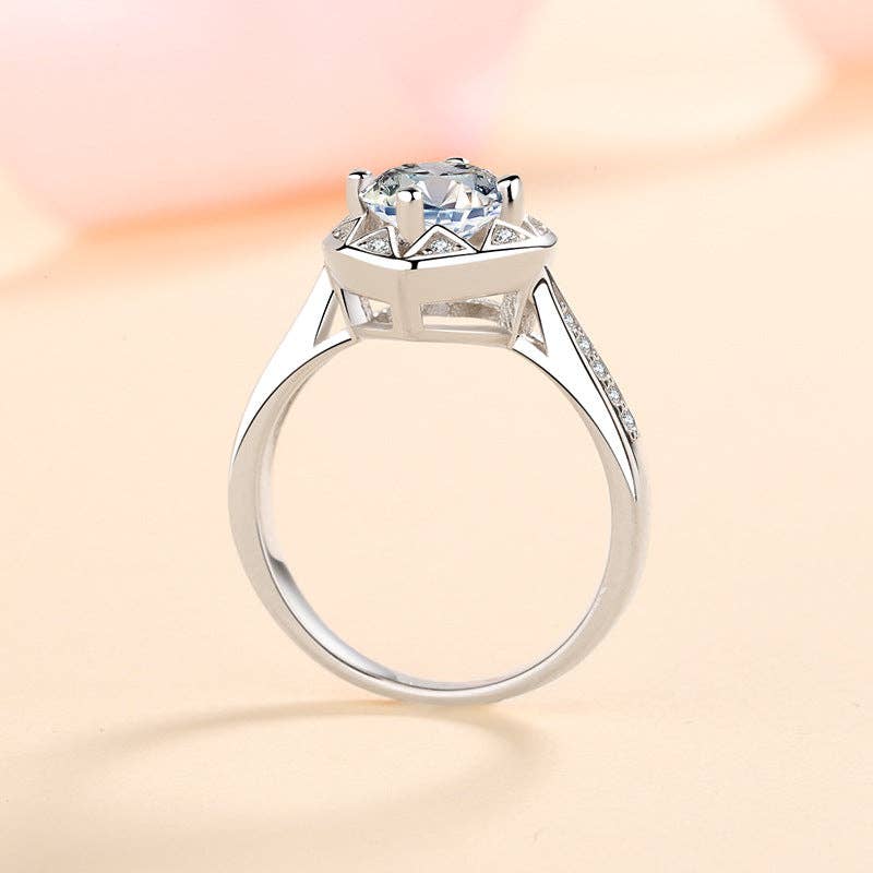 Moissanite Heart Engagement Ring in 925 Sterling Silver