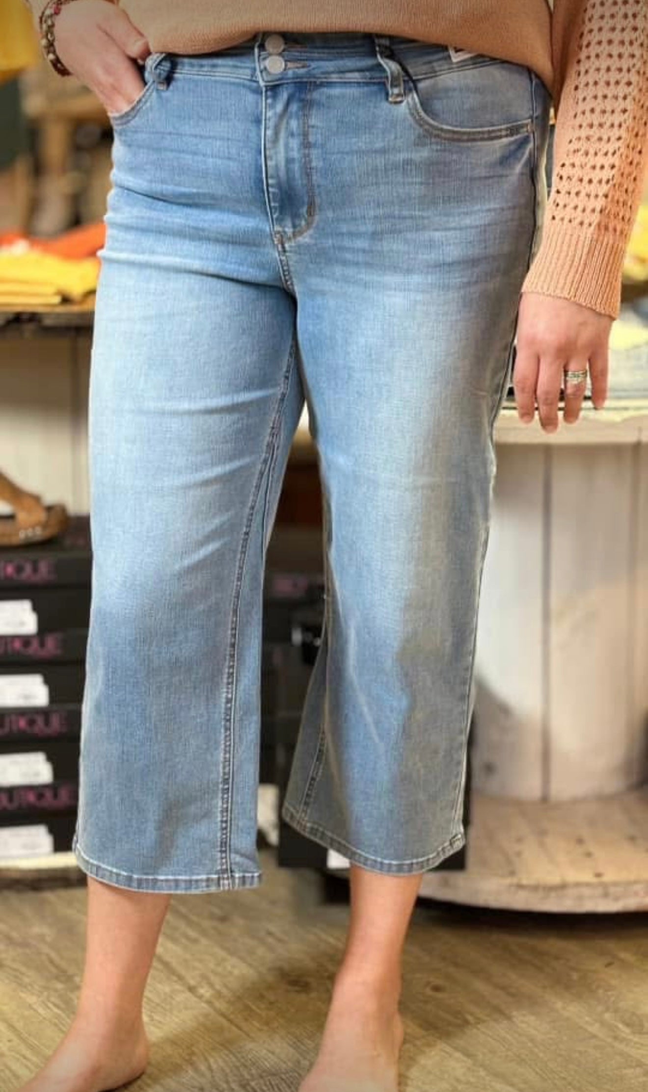 Judy Blue Medium Wash Cropped Capri- Moisture Wicking Denim