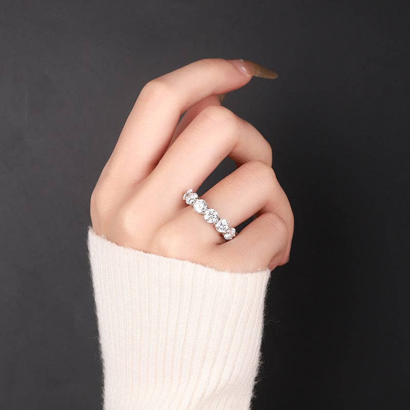 Eight Moissanite Band Stacker Ring in 925 Sterling Silver