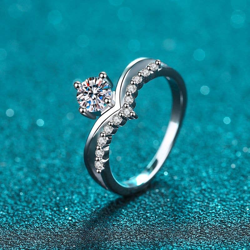 Four-Prong Moissanite Engagement Ring in 925 Sterling Silver