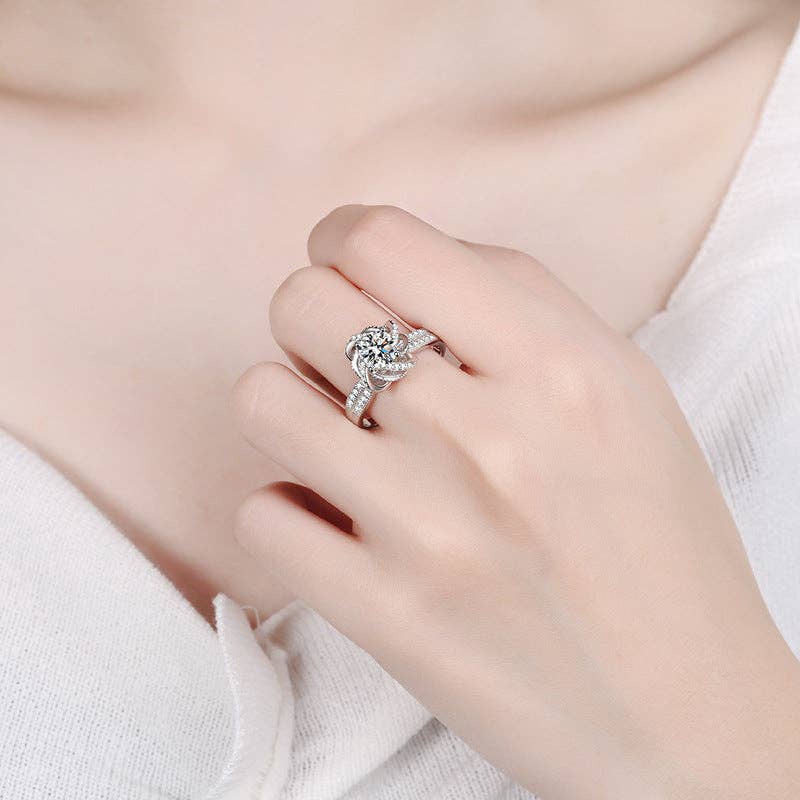 Moissanite Flower Engagement Ring in 925 Sterling Silver