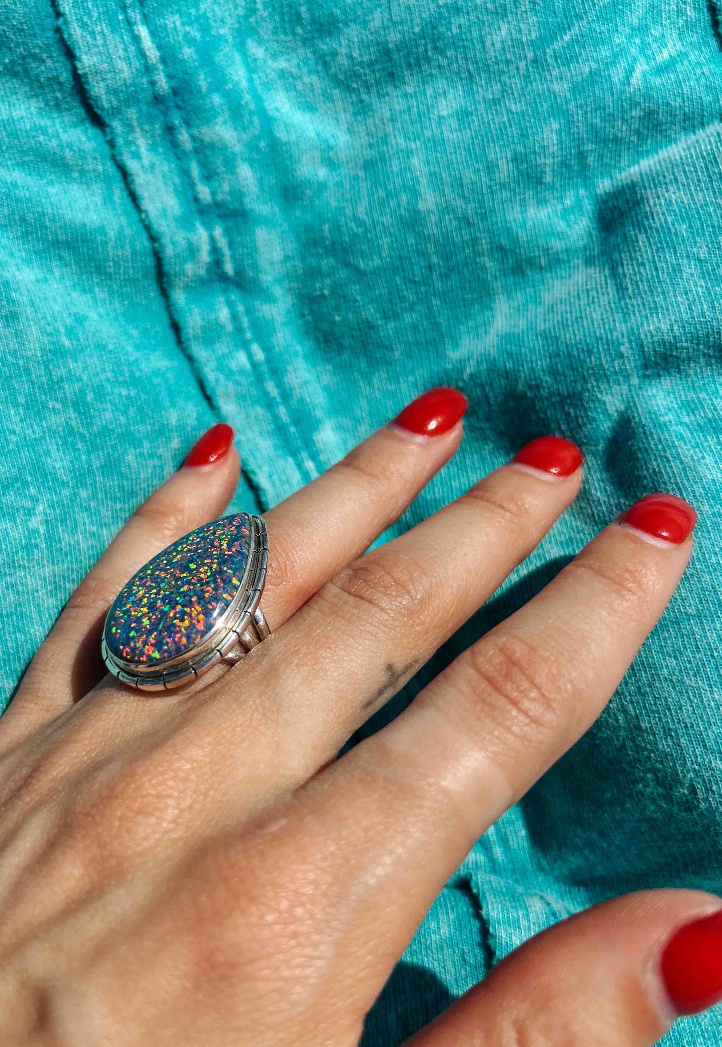 Fancy Teardrop Blue Opal Ring