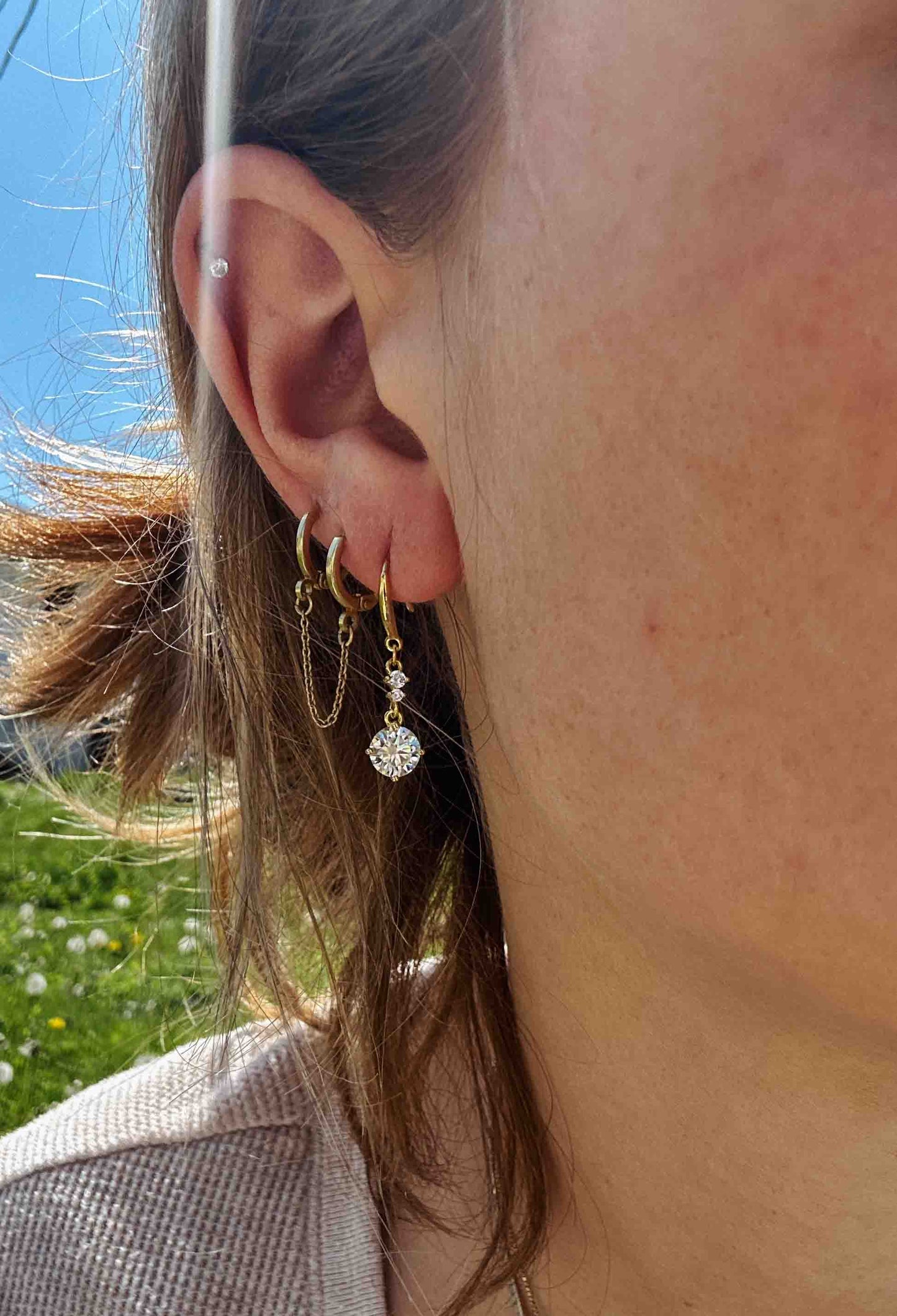 Moissanite Drop Fishhook Earrings in Vermeil