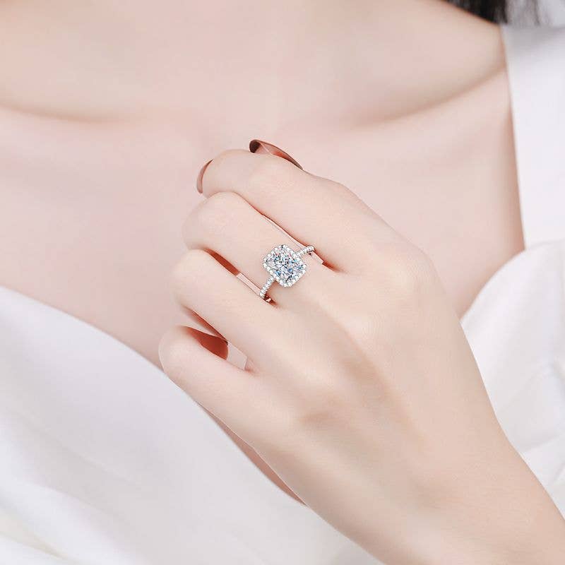 Emerald Sugar Cube Moissanite Ring in 925 Sterling Silver