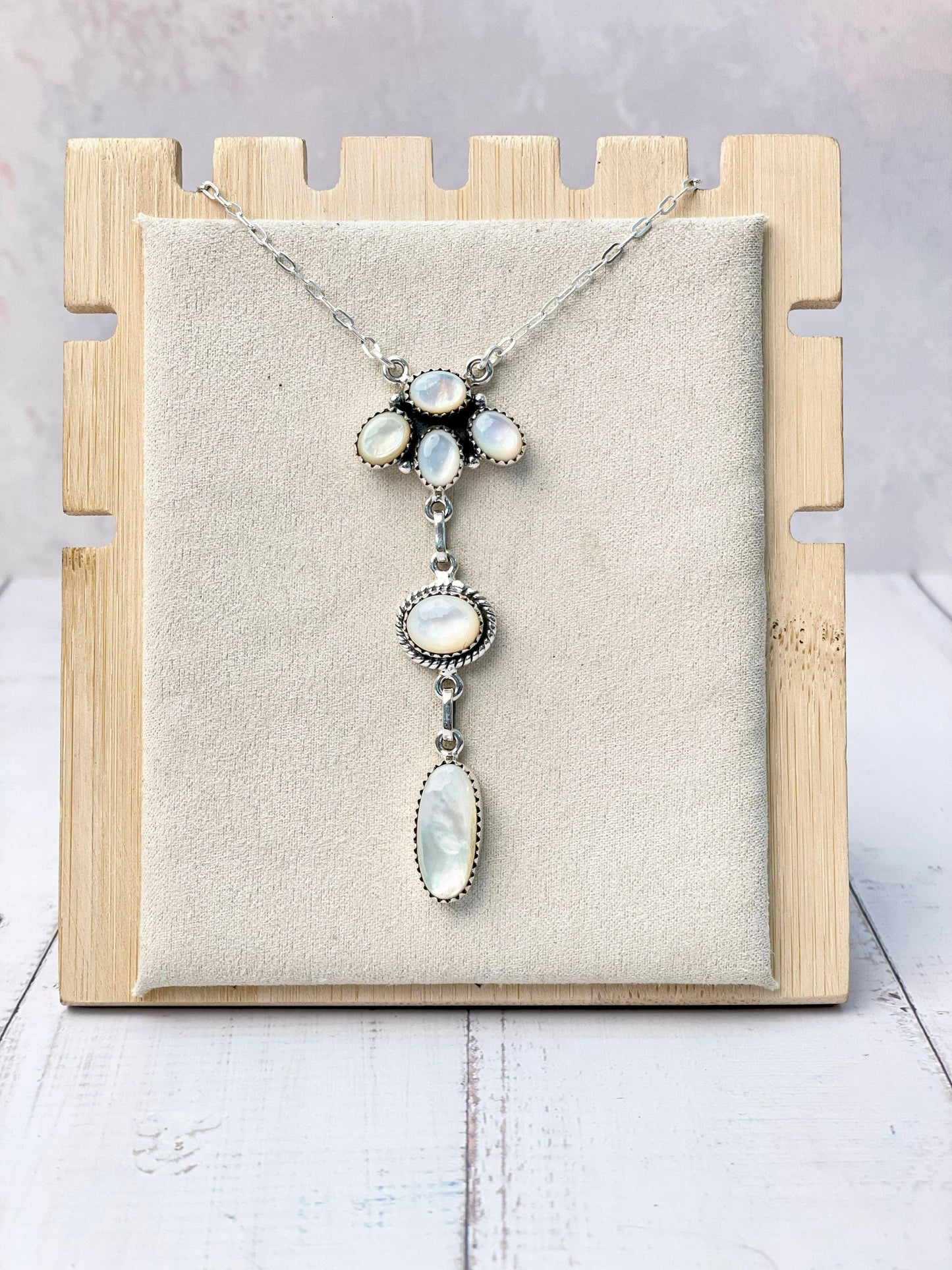 White Shell Cluster Sterling Silver Artisan Necklace