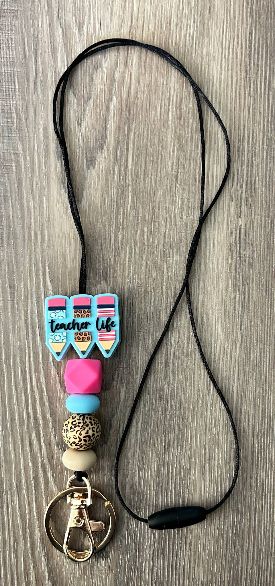 Teacher Life Pink Leopard Pencil Silicone Lanyard