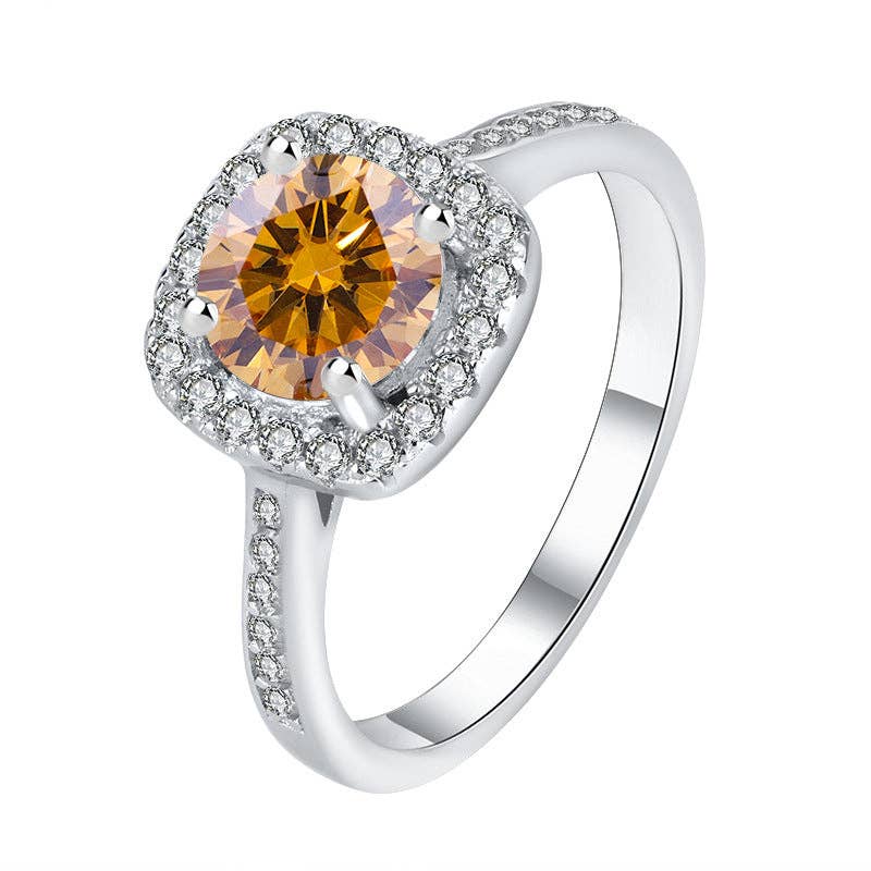 Champagne Moissanite Halo Engagement Fashion Ring Sterling Silver