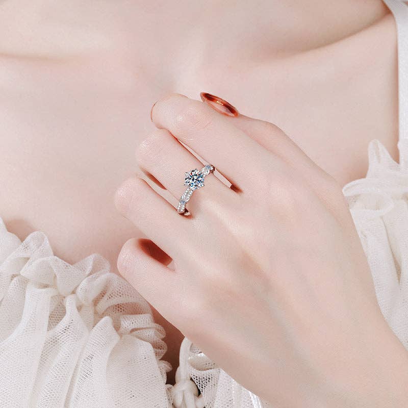 Intricate Moissanite Engagement Wedding Ring in 925 Sterling Silver
