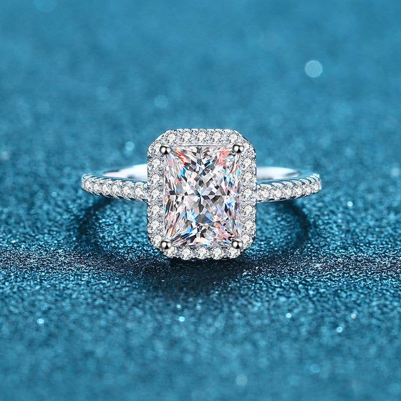 Emerald Sugar Cube Moissanite Ring in 925 Sterling Silver