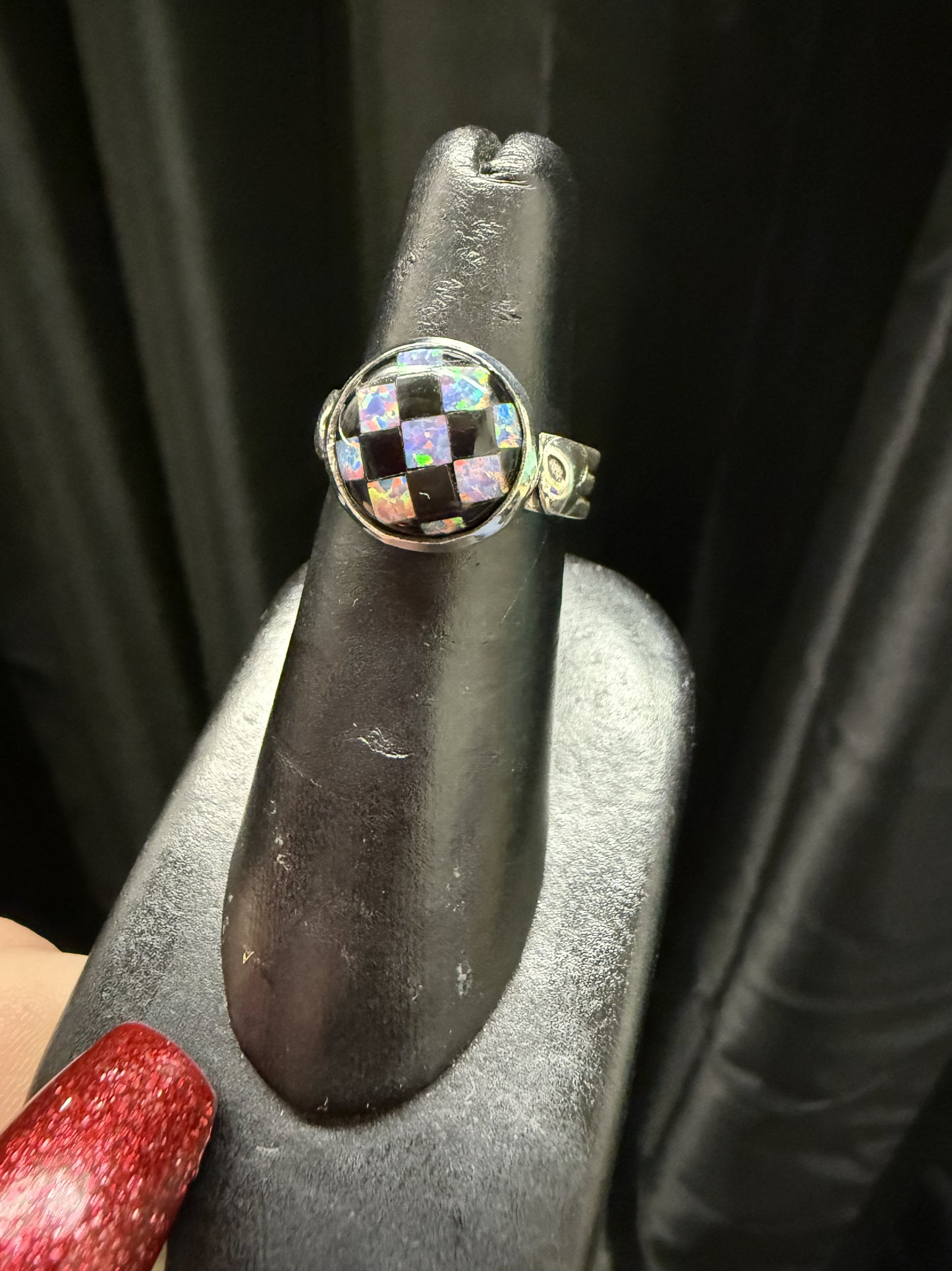 Opal Checkered Round Ring