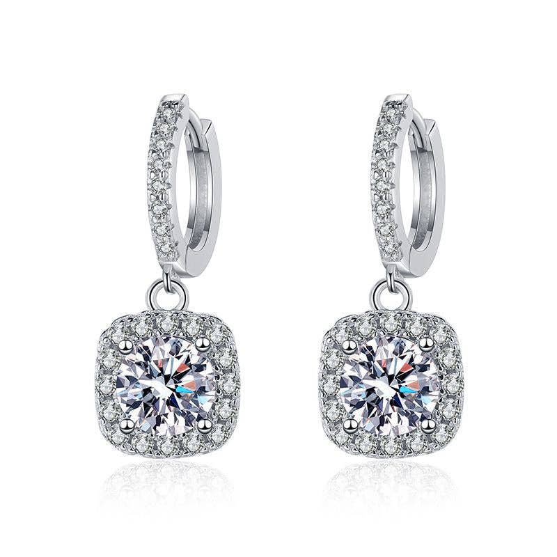 Moissanite Dangle Drop Hoop Earrings in 925 Sterling Silver – Elegant Statement Jewelry | QB Customs
