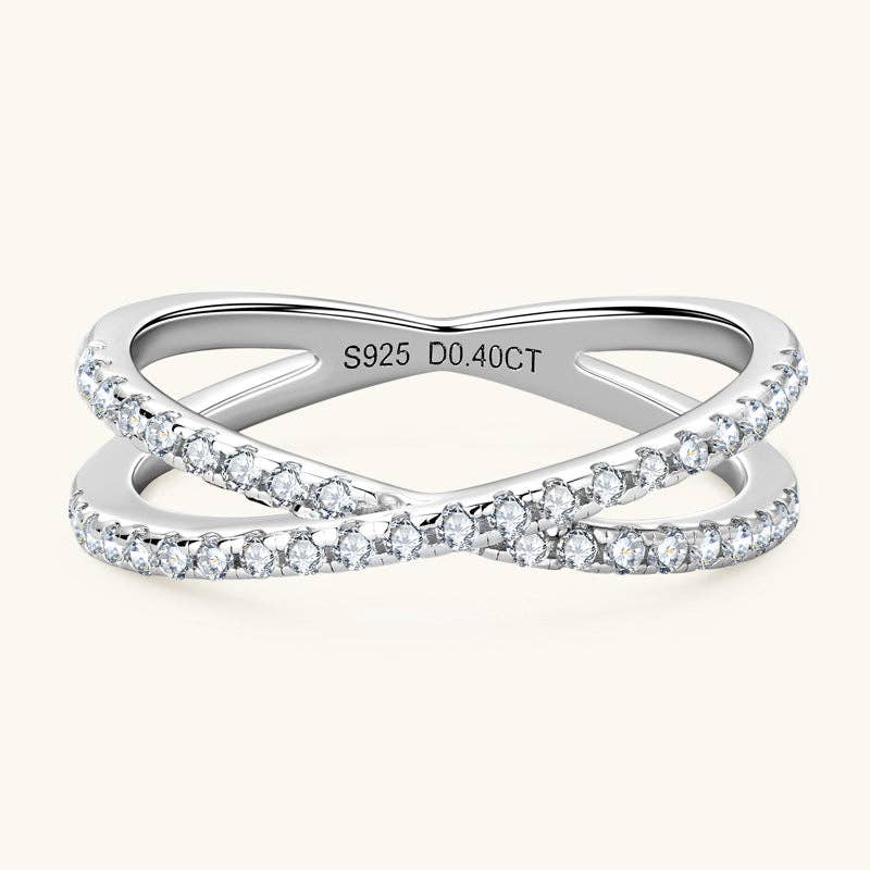 Moissanite Split Shank X Ring in 925 Sterling Silver