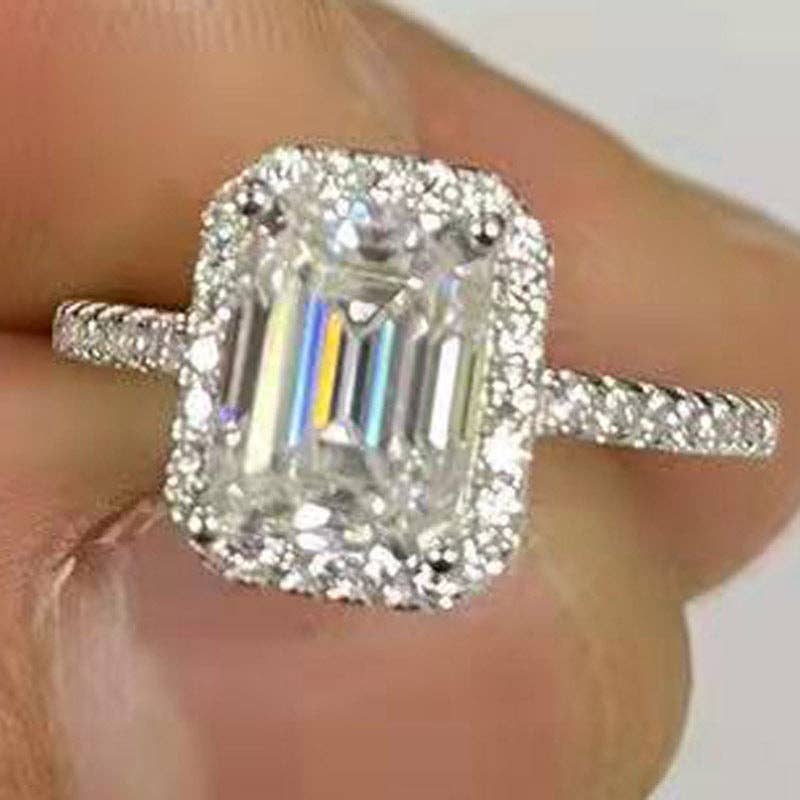 Emerald Sugar Cube Moissanite Ring in 925 Sterling Silver