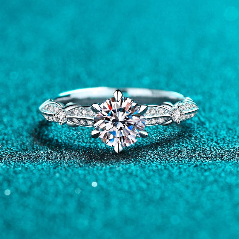 Intricate Moissanite Engagement Wedding Ring in 925 Sterling Silver