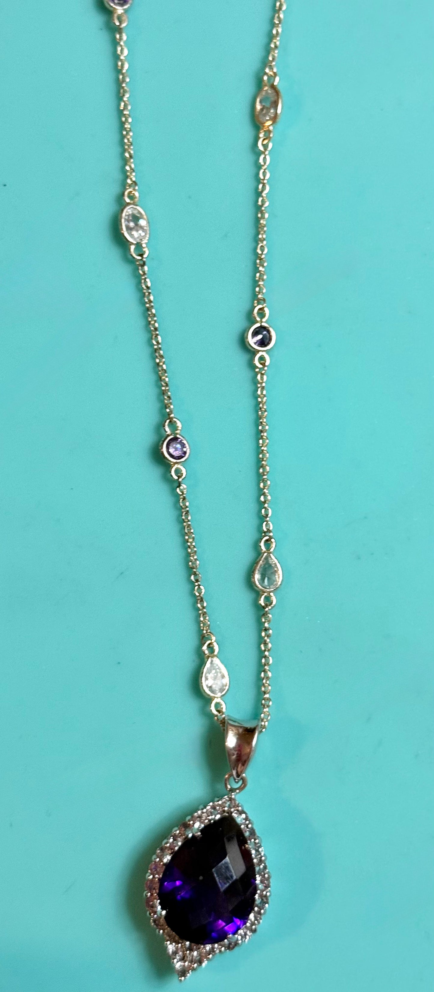 Amethyst CZ Sterling Station Necklace