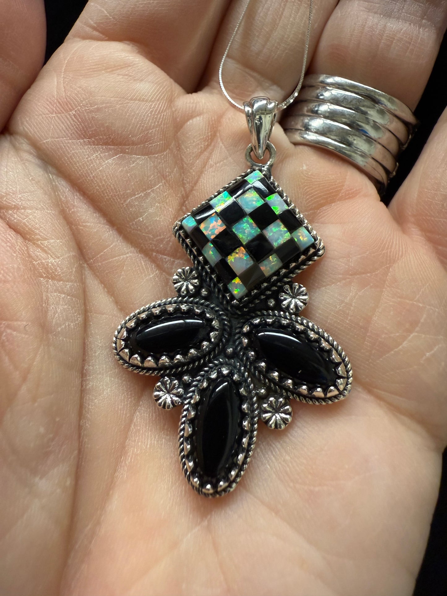 Aria Checkered Stone Sterling Pendant Fun Fashion
