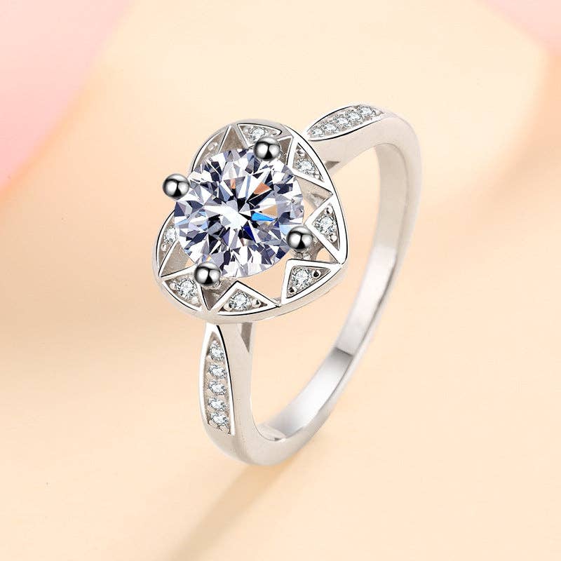 Moissanite Heart Engagement Ring in 925 Sterling Silver