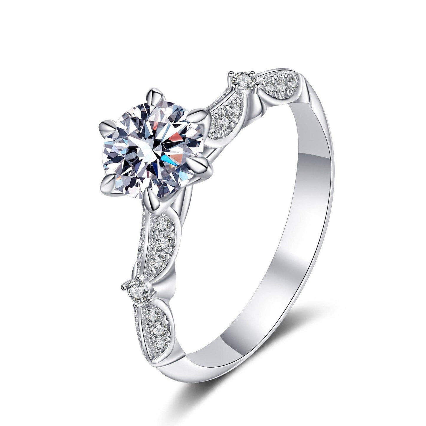 Intricate Moissanite Engagement Wedding Ring in 925 Sterling Silver