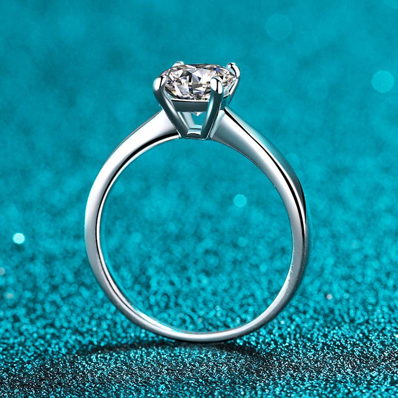 Four-Prong Moissanite Engagement Ring in 925 Sterling Silver