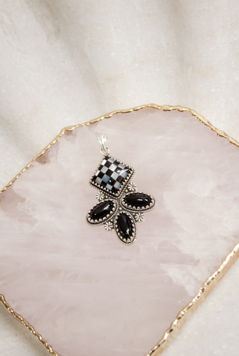 Aria Checkered Stone Sterling Pendant Fun Fashion