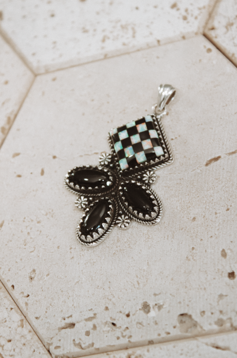 Aria Checkered Stone Sterling Pendant Fun Fashion