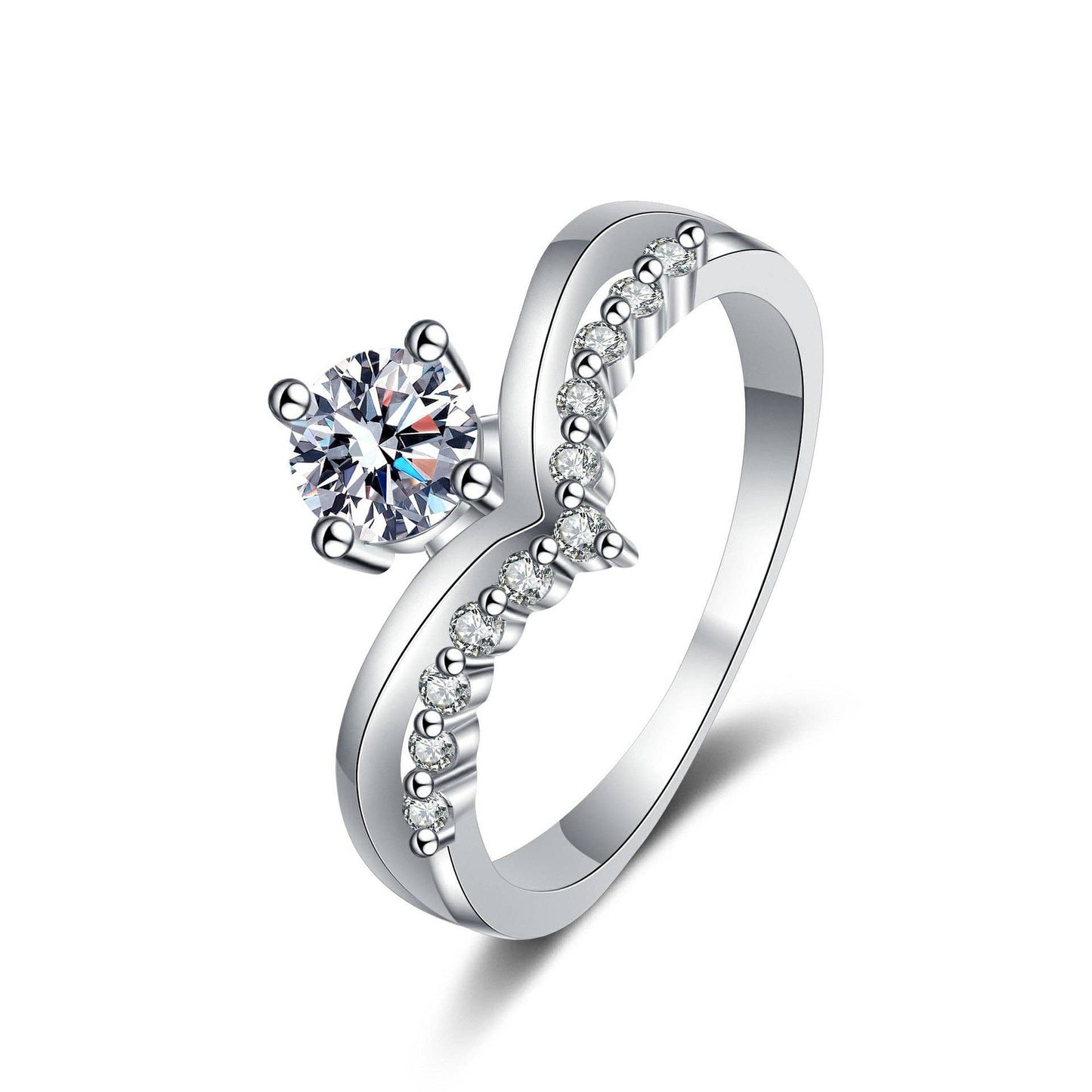 Four-Prong Moissanite Engagement Ring in 925 Sterling Silver