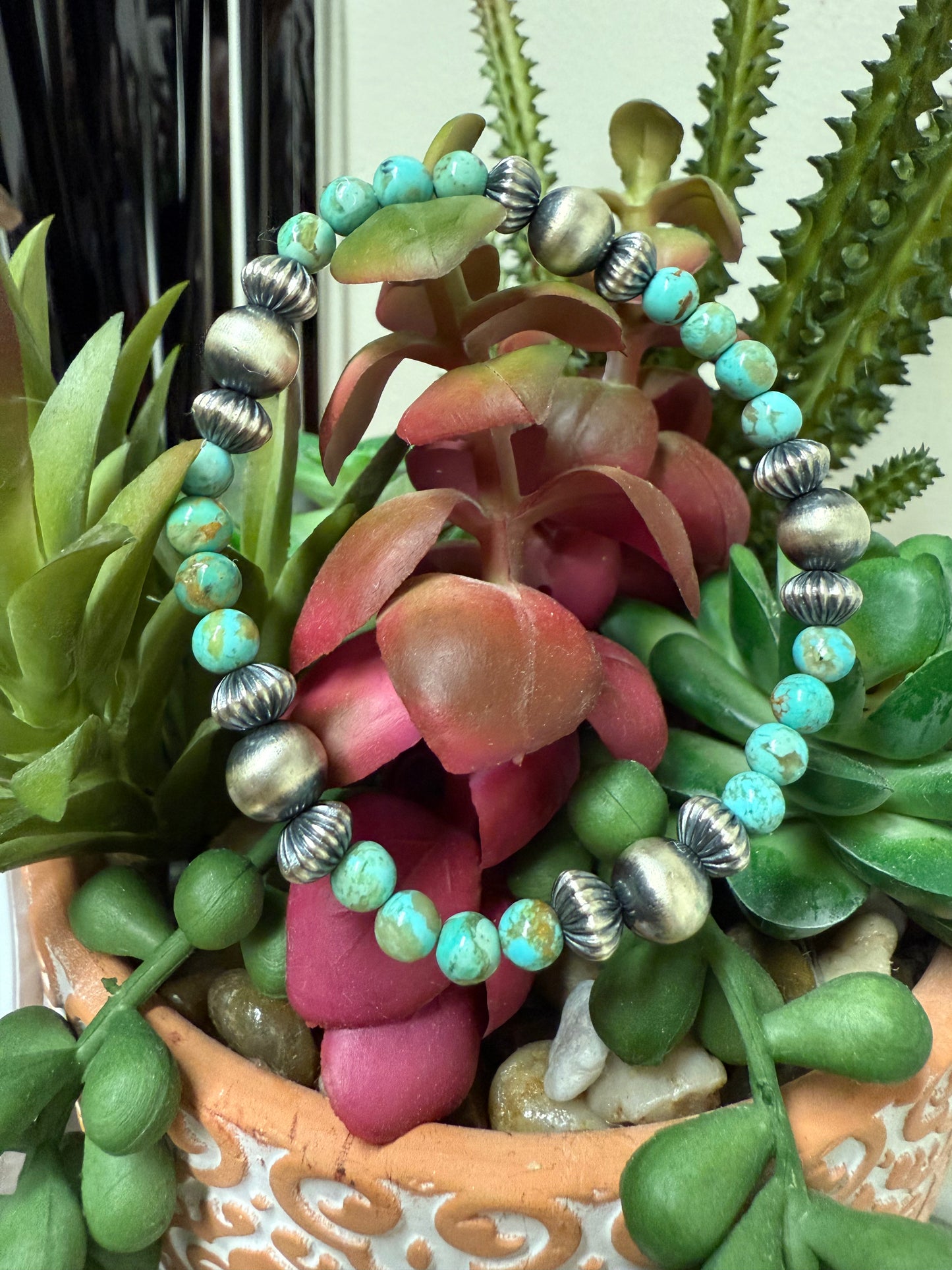 Green Turquoise Sterling Pearl Bracelet