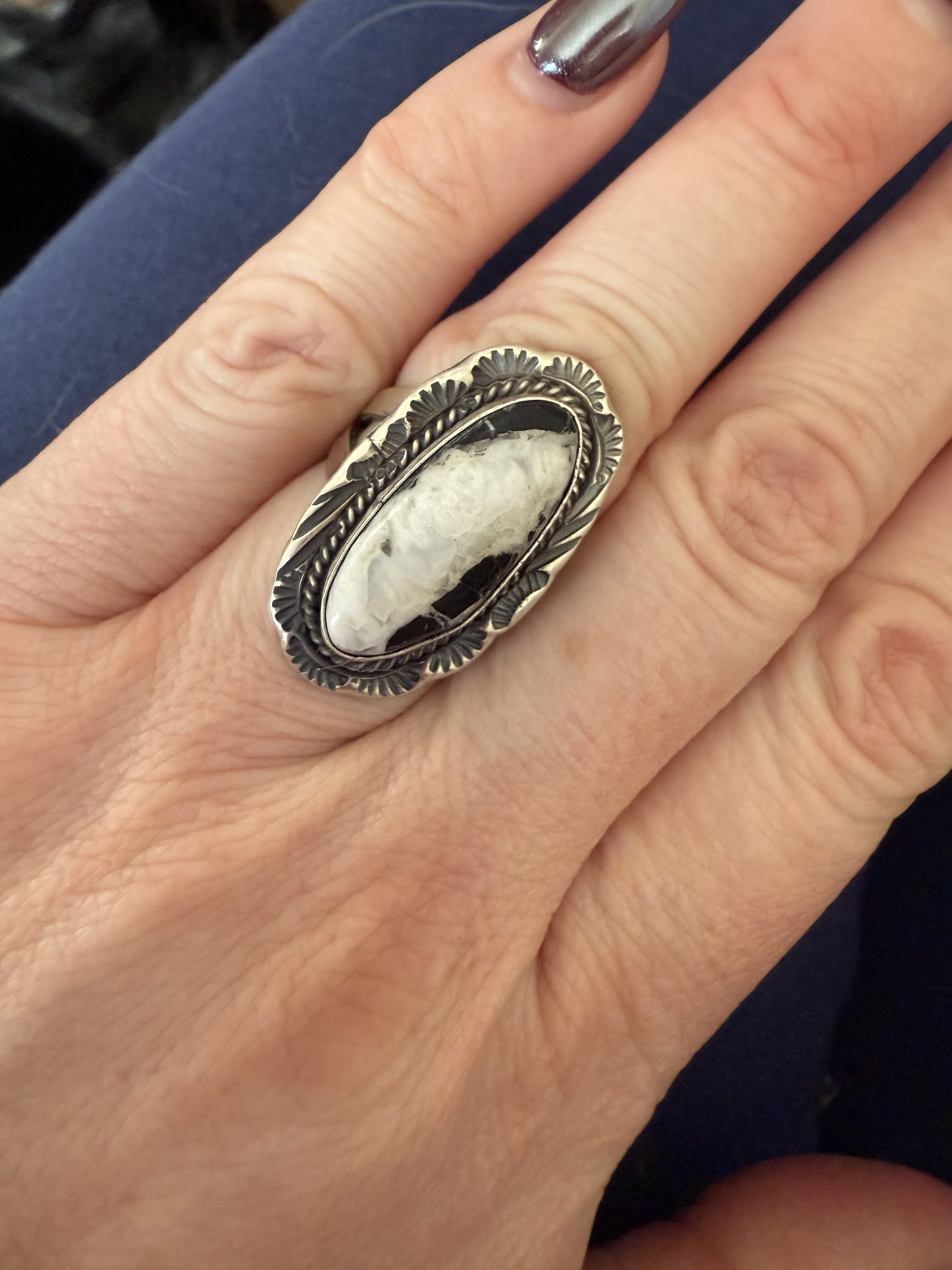 Oval White Buffalo Ring