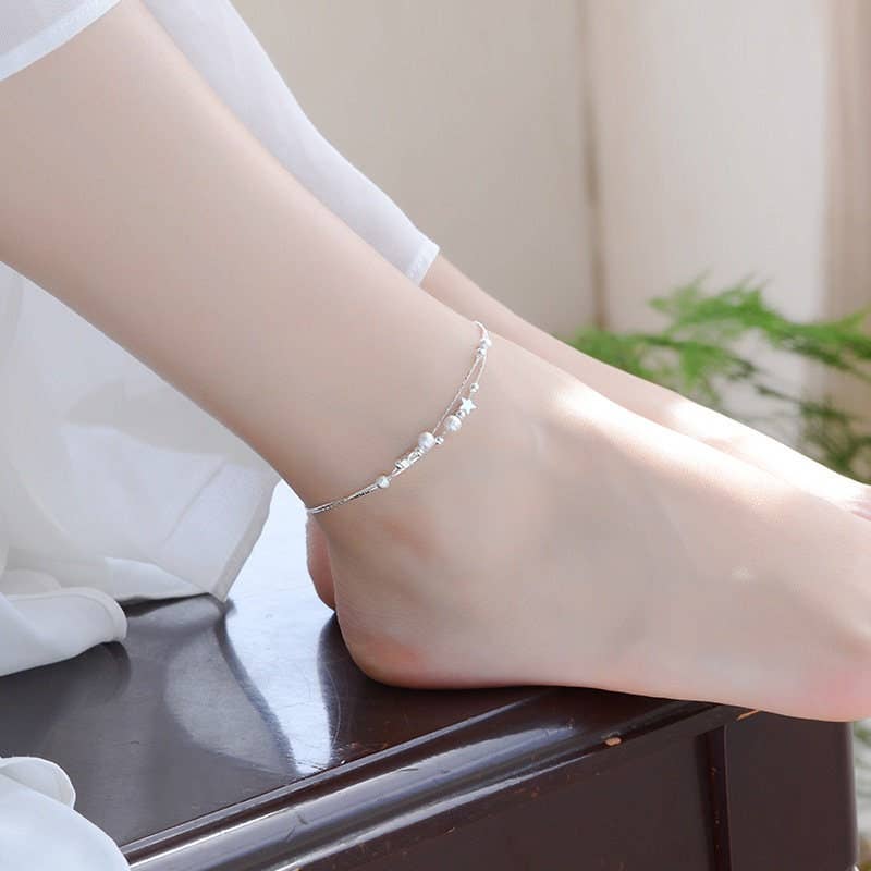 Cute Star Charm Ankle Bracelet Anklet in 925 Sterling Silver