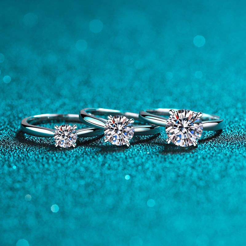 Four-Prong Moissanite Engagement Ring in 925 Sterling Silver