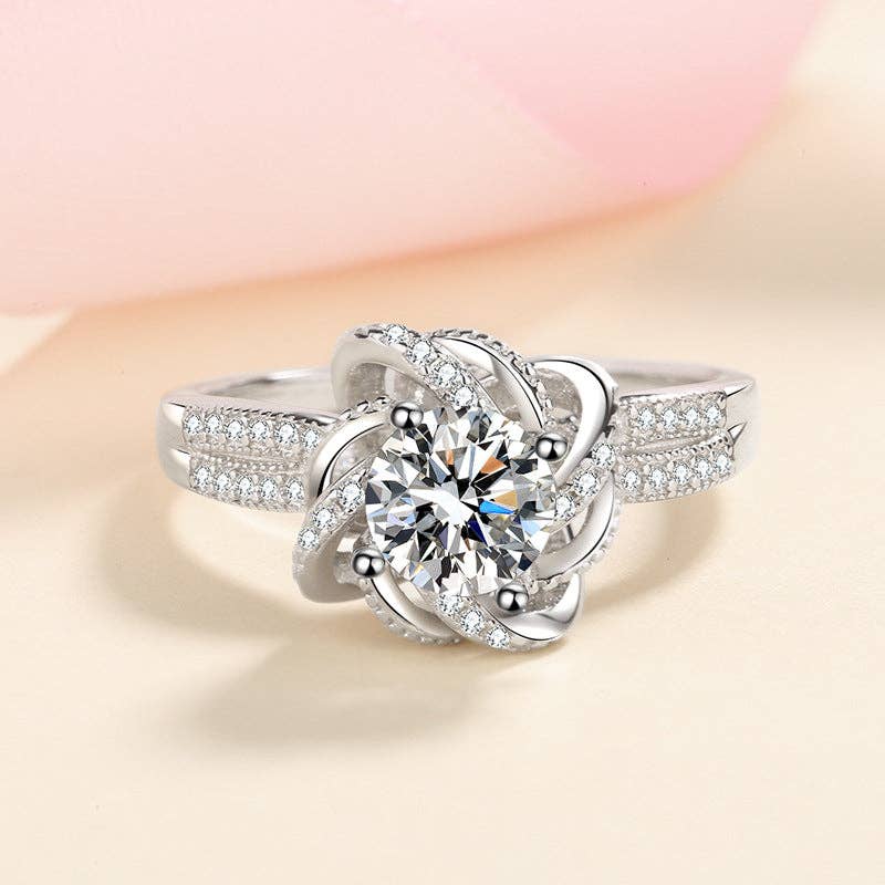 Moissanite Flower Engagement Ring in 925 Sterling Silver