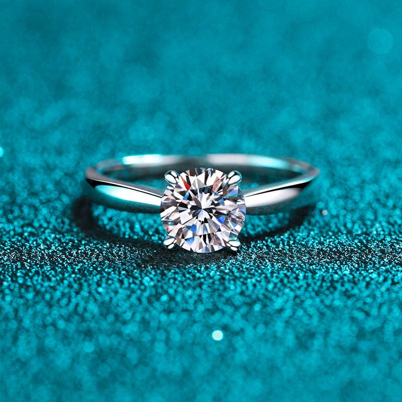 Four-Prong Moissanite Engagement Ring in 925 Sterling Silver