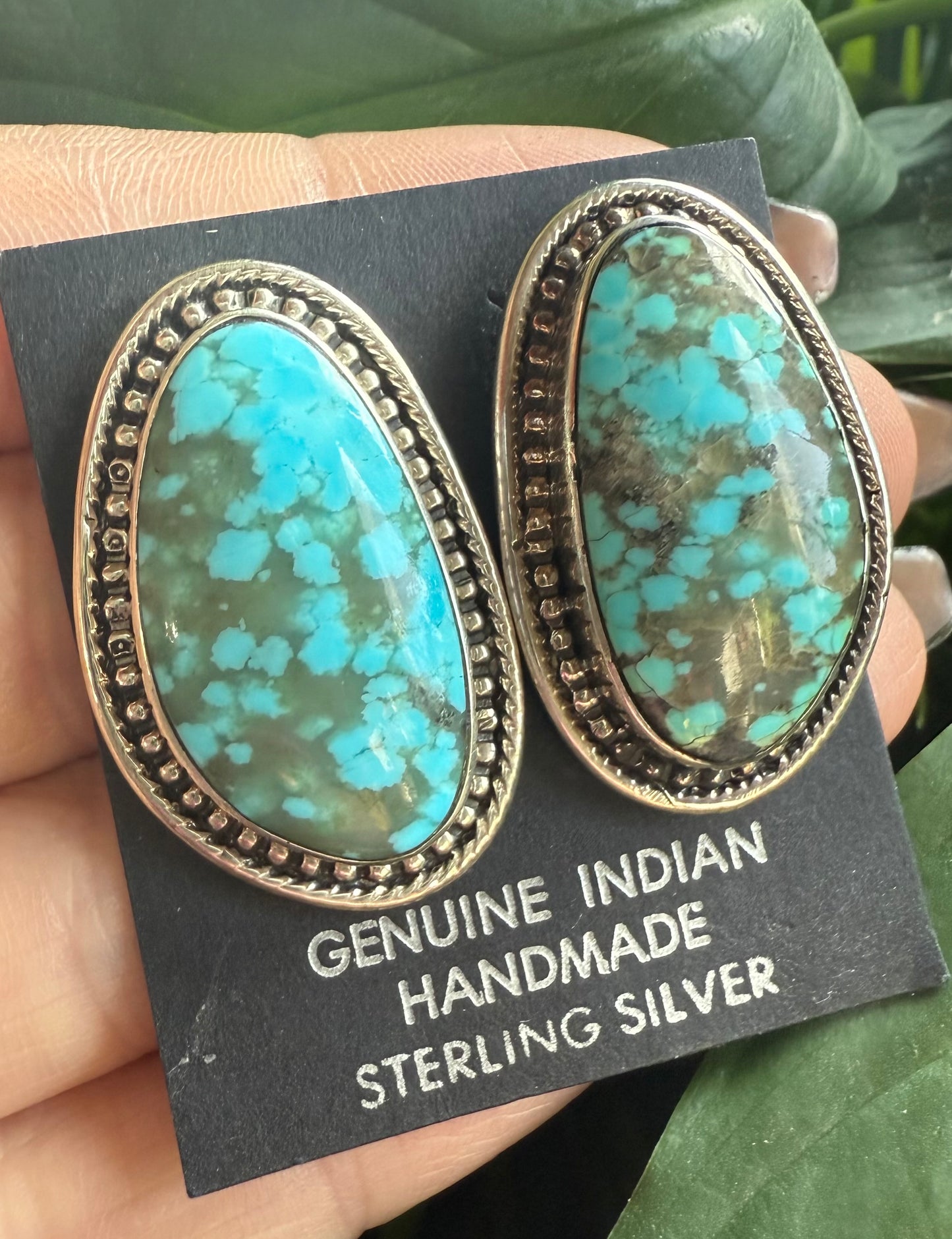 Pilot Mountain Turquoise Freeform Earrings Sterling Native American Handmade