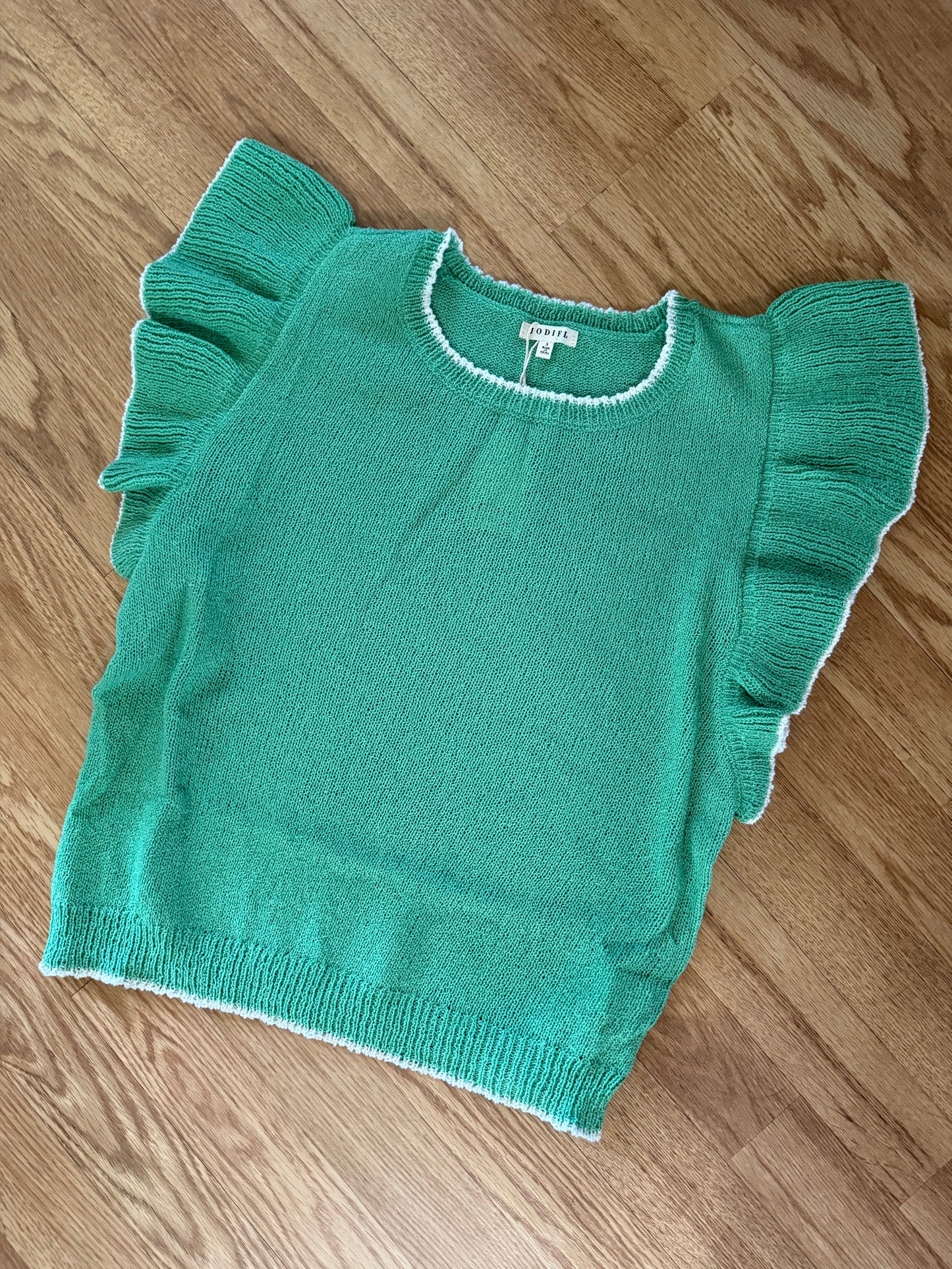 Summer Green Knit Flutter Sleeve Top