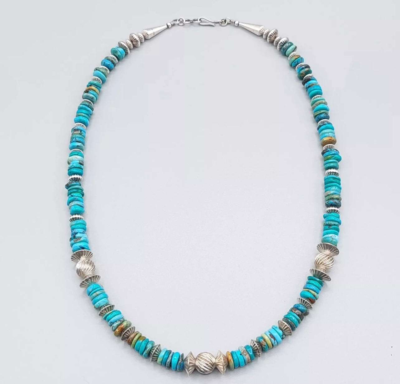 Navajo Fluted Pearl Turquoise Disk Necklace