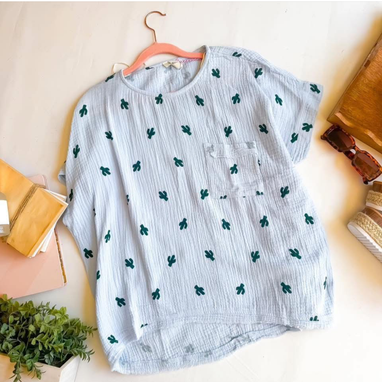 Linen Cactus Boho Fun Western Summer Concert Top