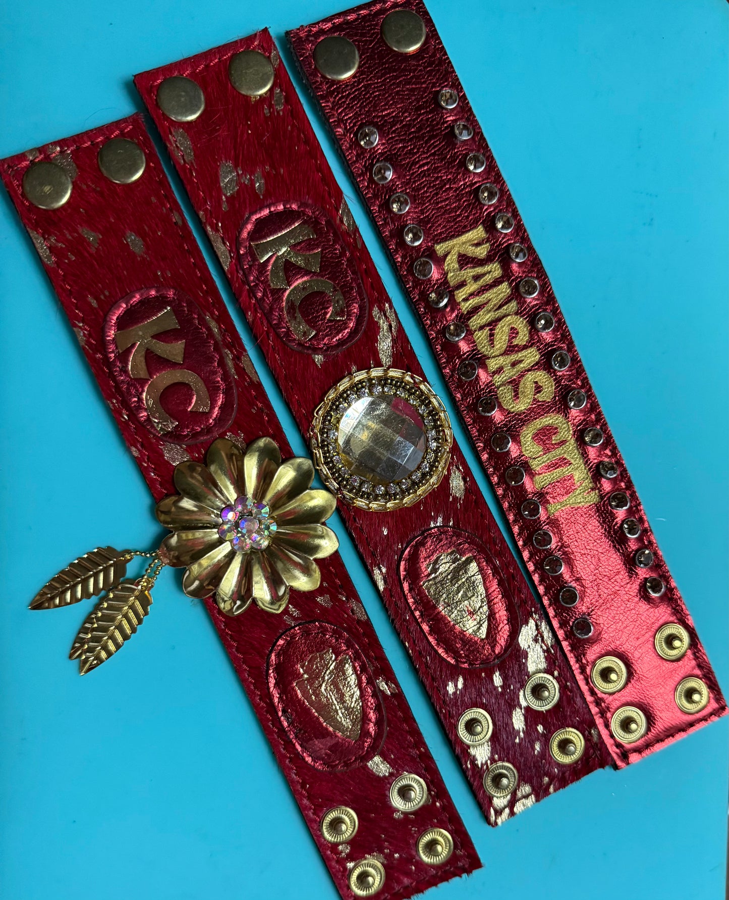 KC Leather Snap Cuff Bracelets Gameday Bling