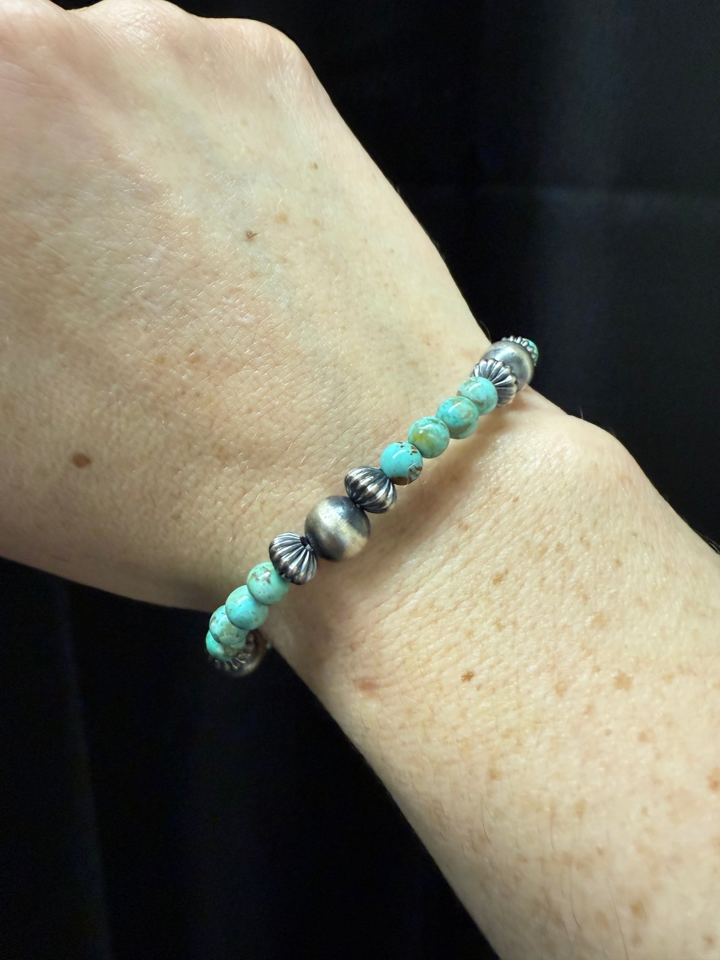 Green Turquoise Sterling Pearl Bracelet