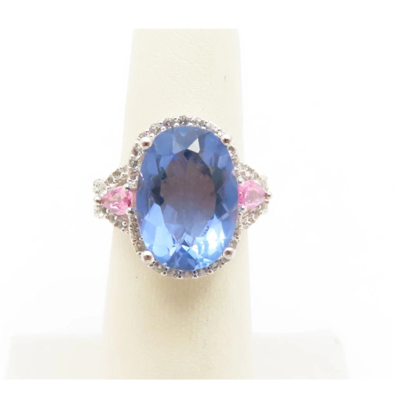 Oval Blue Fluorite Pink Sapphire & White Spinel Ring