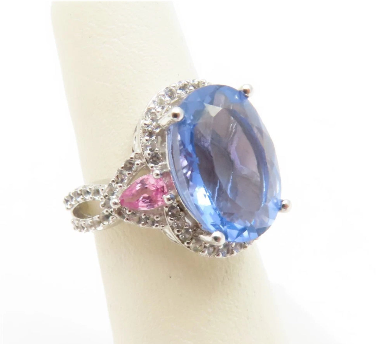 Oval Blue Fluorite Pink Sapphire & White Spinel Ring