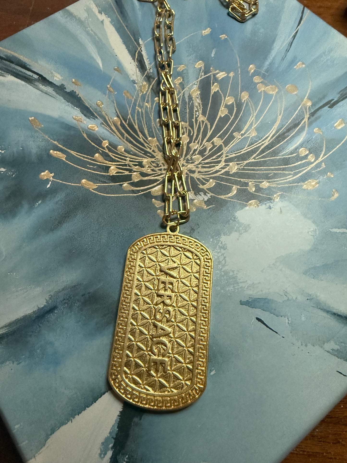 Statement Goldstone Dog Tag Pendant Necklace