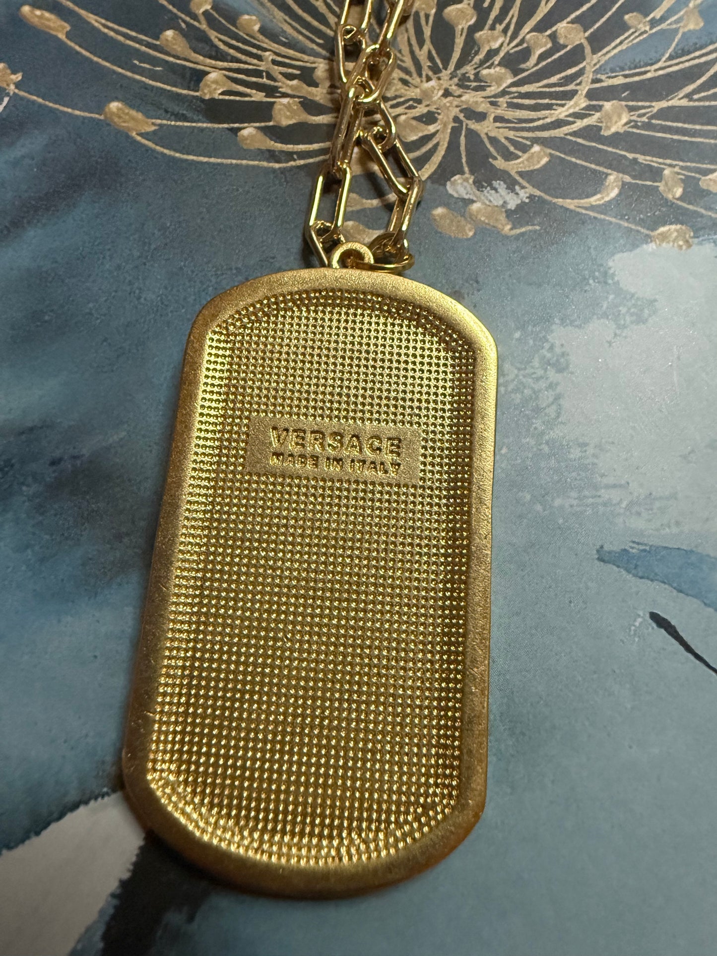Statement Goldstone Dog Tag Pendant Necklace