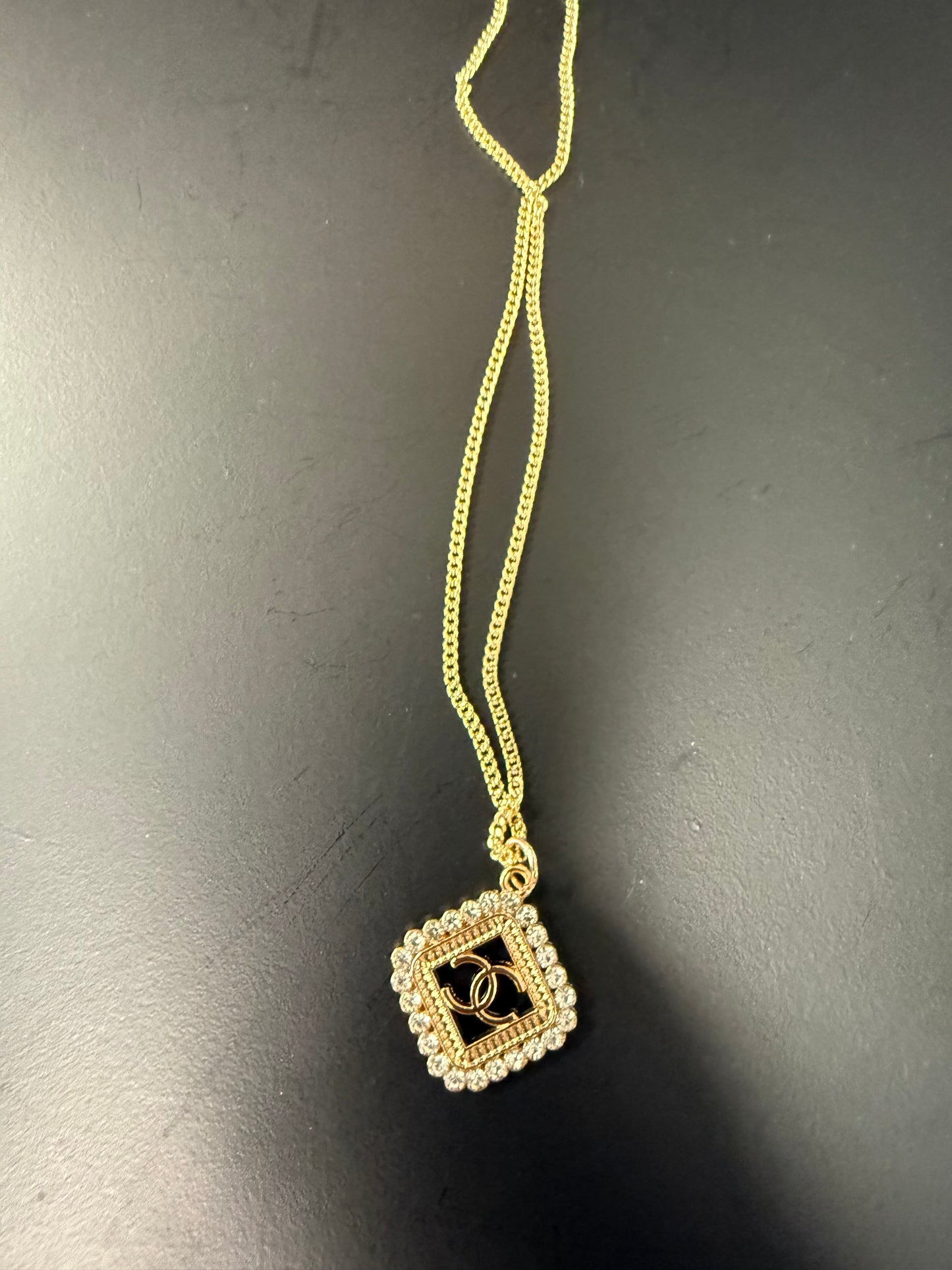 Offset Square Crystal C Pendant